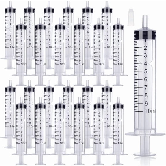25 Packs 10ml Plastic Syringe, Luer Slip Tip with Cover Cap, Syringes for Liquid Jello Shots, Measuring, Watering, Refilling, Feeding