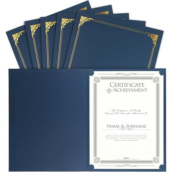 25 Packs Certificate Holders, Navy Blue Certificate Covers, Diploma Holders, Certificate Folders with Gold Foil Border for Letter Size 8.5" x 11" Certificates, Diploma, Documents, Award Cover