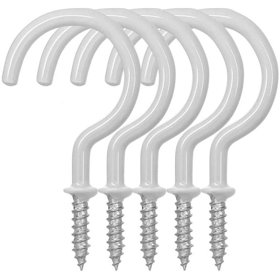 25 Packs Cup Hook Ceiling Hooks, 2.9 Inches, Vinyl Coated Screw Hanger for Indoor and Outdoor Use - White