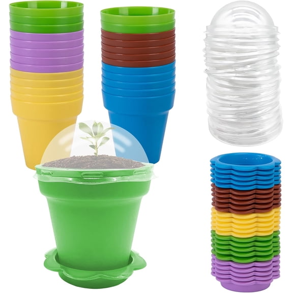 25 Packs Cupcake Plant Nursery Pots with Humidity Dome-Sm Flower for Kids-Planting Containers Cups Indoor Outdoor Succulent Display (Mixed Color)