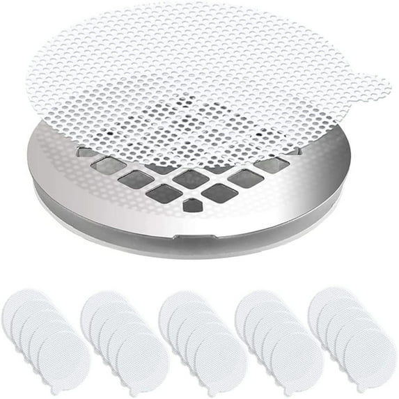 (25 Packs) Disposable Shower Drain Hair Catcher Round Drain Hair Catcher Stickers for Bath & Kitchen - Hair Catcher Shower Drain Cover for Human & Pet Hair - Mesh for Bathtub & Laundry