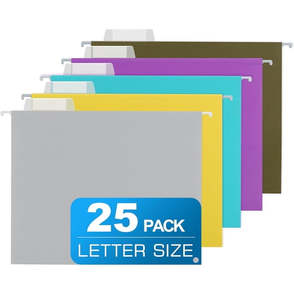 25 Packs Hanging File Folders,5 Assorted Colors,Letter Size 8.5x11,Hanging File Folders with 1/5-cut Tabs,File Folders for Filing Cabinet with Tabs,Designed for Bulky Files,Ideal Office,School