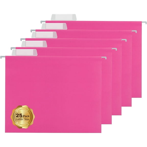 25 Packs Hanging File Folders Pink,Letter Size 8.5x11,Hanging File Folders with 1/5-cut Tabs,File Folders for Filing Cabinet with Tabs,Designed for Bulky Files,Ideal Office,School Classroom