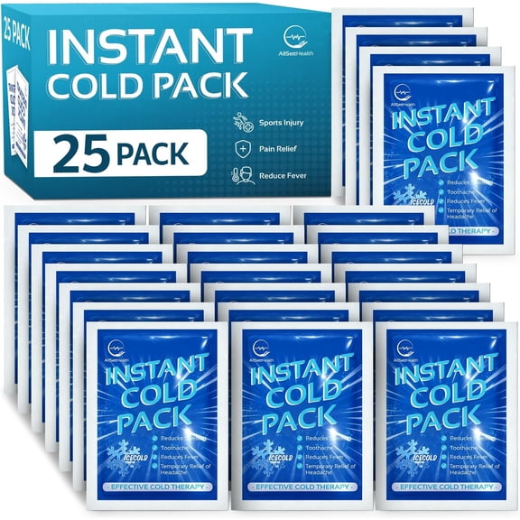 AllSett Health Instant Cold Pack Set, Disposable First Aid Ice Packs, 25 Count