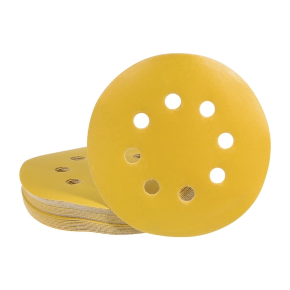25 Packs Yellow Sanding Discs 5 Inch 600 Grits Hook and Loop Sandpapers 8 Holes Sander Paper for Automobile Metal Wood