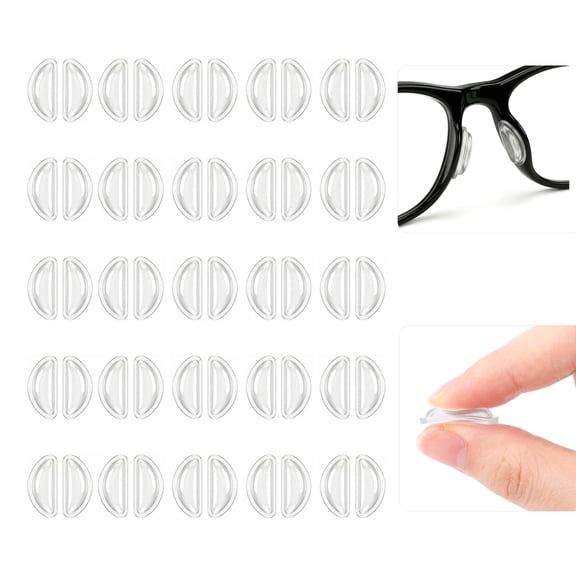 25 Pairs Eyeglass Nose Pads, Soft Silicone Anti-Slip Nosepads, Self-Adhesive for Glasses, Sunglasses (Clear)