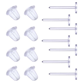 25 Pairs Invisible Plastic Earring Posts Clear Ear Hole Retainer Earring Studs Clear Ear Spacers Cartilage Piercing Jewelry for Men Women, Silicone Rubber Backs Earnuts