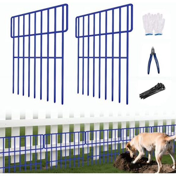 25 Panels Animal Barrier Fence, 27ft(L) x 17in(H) No Dig Fences for Dogs, Rabbits Dog Digging Fences Barrier, Rustproof Metal Defense Fence for Outdoor Yard, with Cable Ties and Cutting Plier