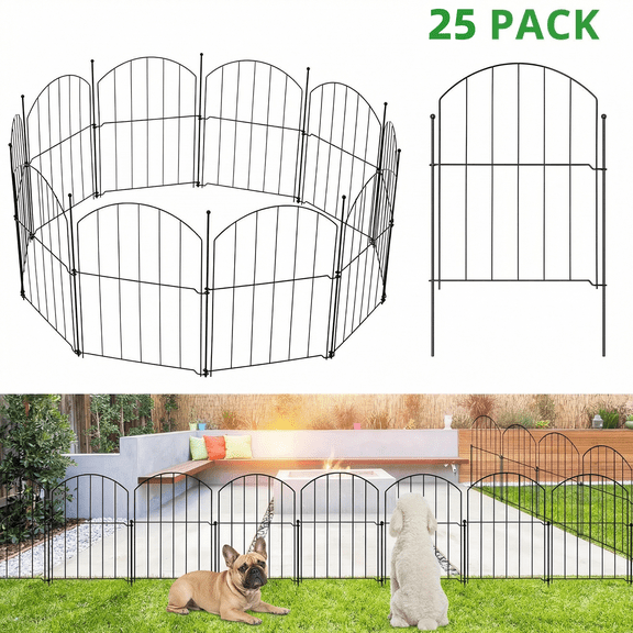 BSHAPPLUS® Garden Fence 25 Pack ,17in (H) x 27.5ft (L) Metal Fence,Rustproof Decorative Fence,Animal Wire Fence,Wrought Iron Fence, Outdoor Picket Fencing No-Dig for Yard, Lawn and Patio Borders