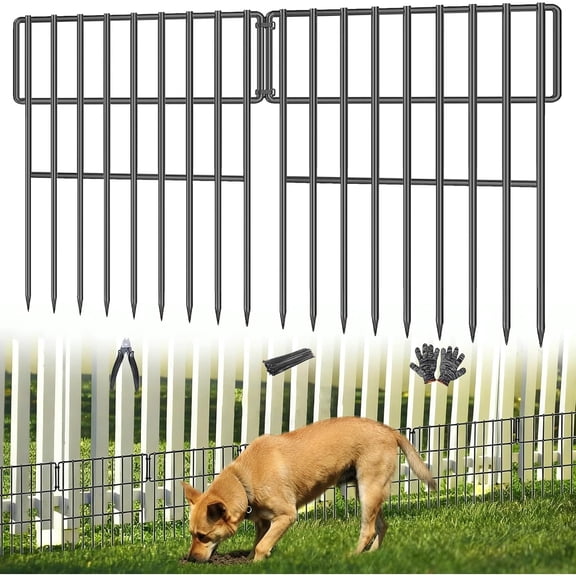 25 Panels Garden Fencing Animal Barrier, 17in (H) X 27ft (L) No Dig Dog Fence, 1.25 in Gap Fence Border for Dogs Rabbits, Rustproof Metal Decorative Fences Blocker for Outdoor, Yard