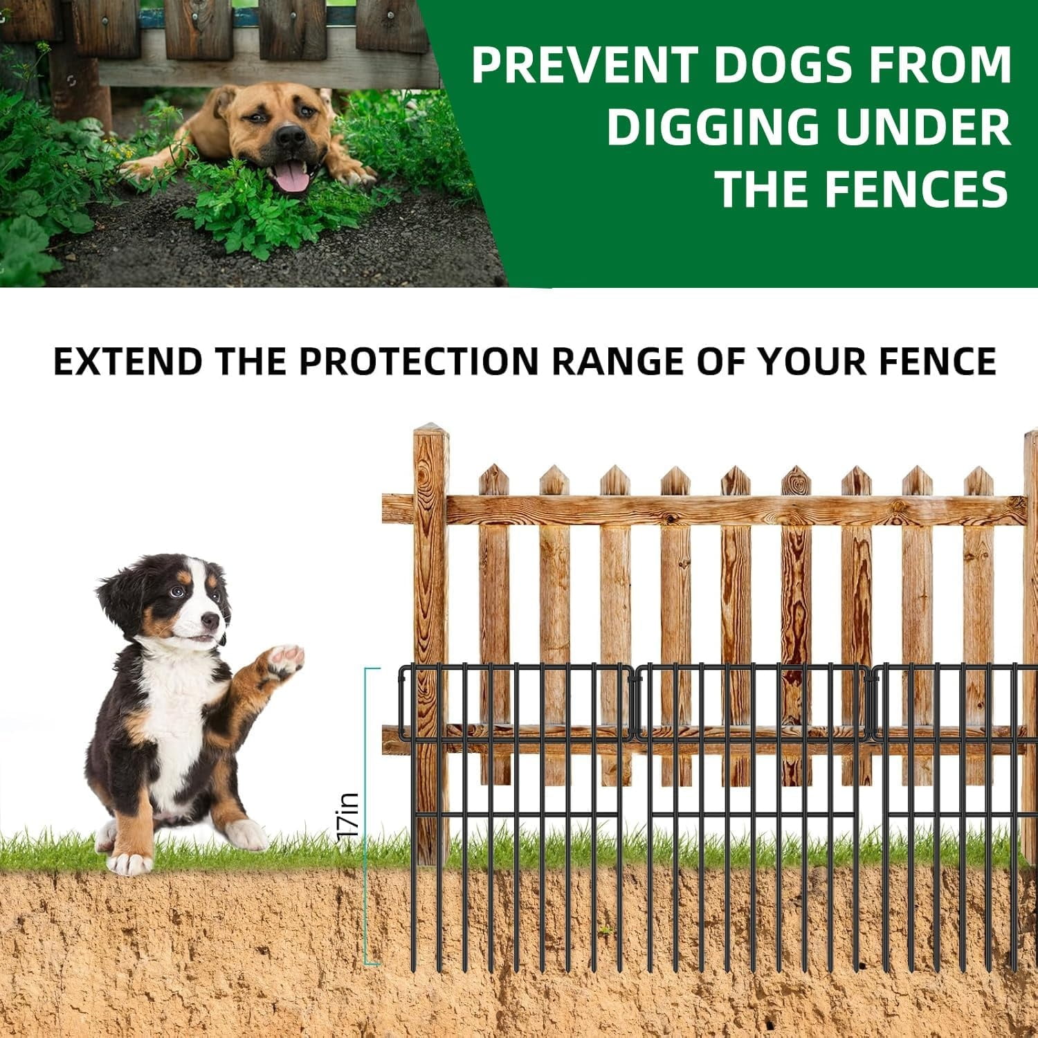 25 Panels Garden Fencing Animal Barrier, 17in (H) X 27ft (L) No Dig Dog Fence, 1.25 in Gap Fence Border for Dogs Rabbits, Rustproof Metal Decorative Fences Blocker for Outdoor, Yard