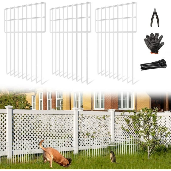 25 Panels Garden Fencing Animal Barrier, 17in (H) X 27ft (L) Dog Dig Fence Barrier, 1.25in Gap Rustproof Metal Stakes Decorative Garden Fence, Ground Defense Border for Outdoor, Yard, Patio, White