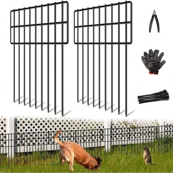 25 Panels Garden Fencing Animal Barrier 17in H X 27ft (L) Dog Dig Fence Barrier 1.25in Gap Rustproof Metal Stakes Decorative Garden Fence Ground Defense Border Fence For Outdoor Yard Patio
