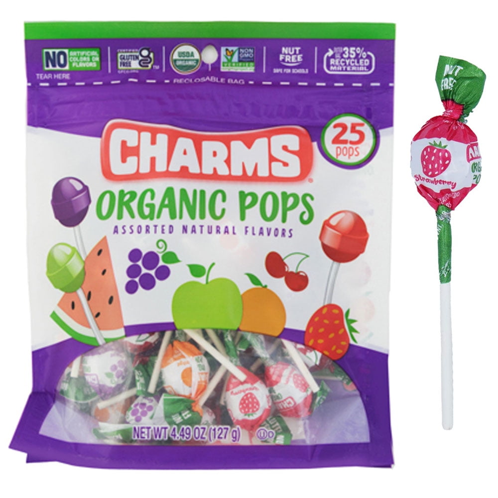 25 Pc Charms Organic Pops Lollipop Sucker Candy Natural Flavors Party