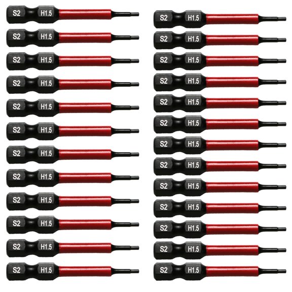 25 Pc H1.5 H-1.5mm Hex Head Allen Wrench Black High Torque Impact Screwdriver Insert Bits Set S2 Steel Torsion Resistant, 2 inch Long, 1/4 inch Hex Shank
