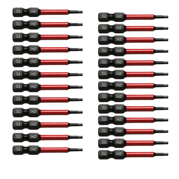 25 Pc H2 H-2mm Hex Head Allen Wrench Black High Torque Impact Screwdriver Insert Bits Set S2 Steel Torsion Resistant, 2 inch Long, 1/4 inch Hex Shank