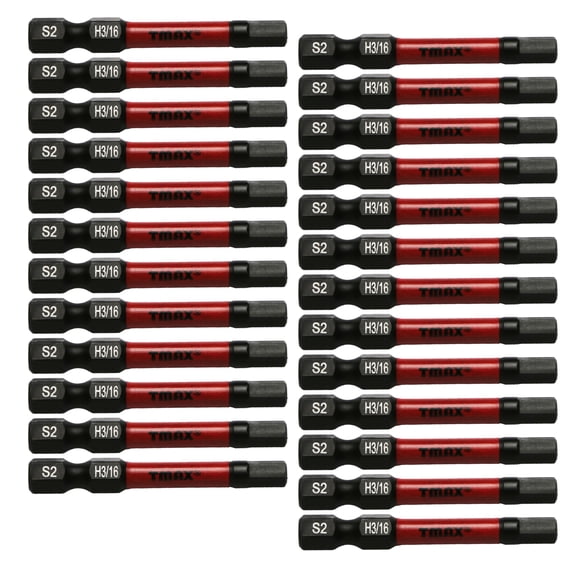 25 Pc H3/16 H-3/16 inch Hex Head Allen Wrench Black High Torque Impact Screwdriver Insert Bits Set S2 Steel Torsion Resistant, 2 inch Long, 1/4 inch Hex Shank