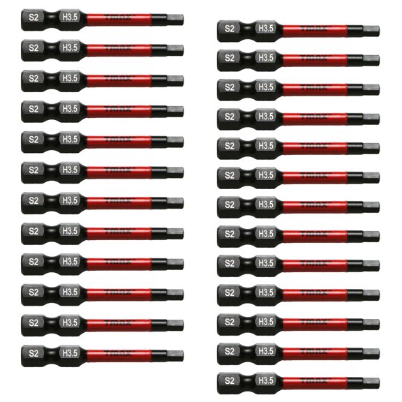 25 Pc H3.5 H-3.5mm Hex Head Allen Wrench Black High Torque Impact Screwdriver Insert Bits Set S2 Steel Torsion Resistant, 2 inch Long, 1/4 inch Hex Shank
