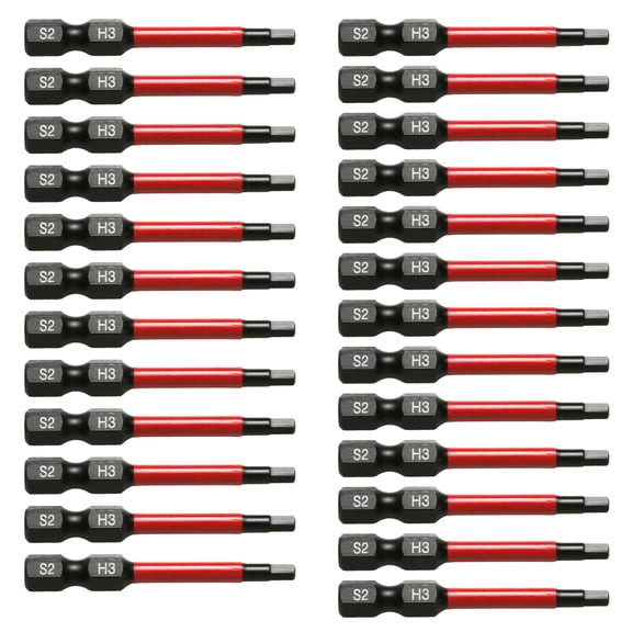 25 Pc H3 H-3mm Hex Head Allen Wrench Black High Torque Impact Screwdriver Insert Bits Set S2 Steel Torsion Resistant, 2 inch Long, 1/4 inch Hex Shank