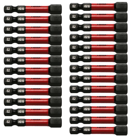 25 Pc H5/16 H-5/16 inch Hex Head Allen Wrench Black High Torque Impact Screwdriver Insert Bits Set S2 Steel Torsion Resistant, 2 inch Long, 1/4 inch Hex Shank