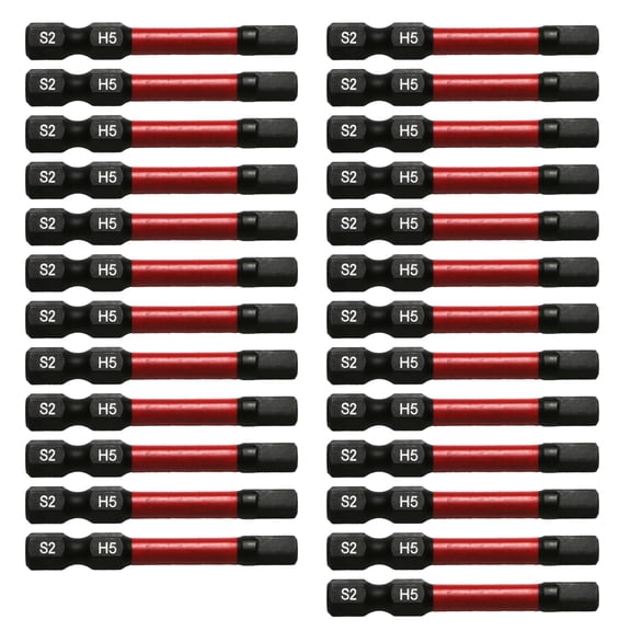 25 Pc H5 H-5mm Hex Head Allen Wrench Black High Torque Impact Screwdriver Insert Bits Set S2 Steel Torsion Resistant, 2 inch Long, 1/4 inch Hex Shank