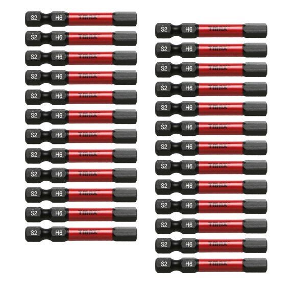 25 Pc H6 H-6mm Hex Head Allen Wrench Black High Torque Impact Screwdriver Insert Bits Set S2 Steel Torsion Resistant, 2 inch Long, 1/4 inch Hex Shank