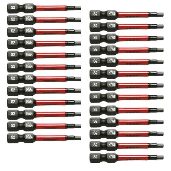 25 Pc H7/64 H-7/64 inch Hex Head Allen Wrench Black High Torque Impact Screwdriver Insert Bits Set S2 Steel Torsion Resistant, 2 inch Long, 1/4 inch Hex Shank