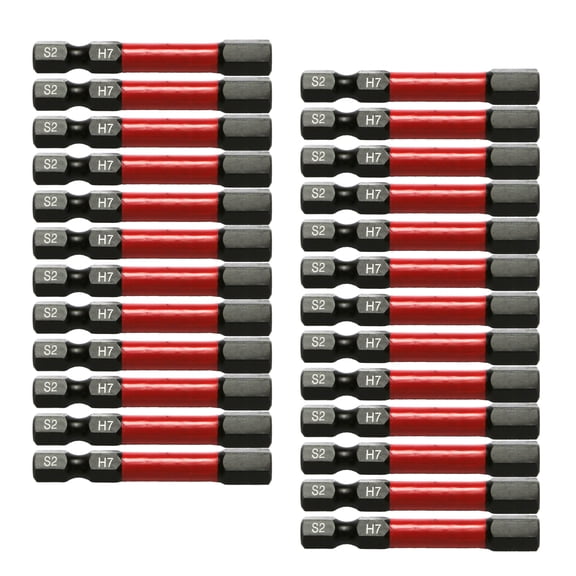 25 Pc H7 H-7mm Hex Head Allen Wrench Black High Torque Impact Screwdriver Insert Bits Set S2 Steel Torsion Resistant, 2 inch Long, 1/4 inch Hex Shank