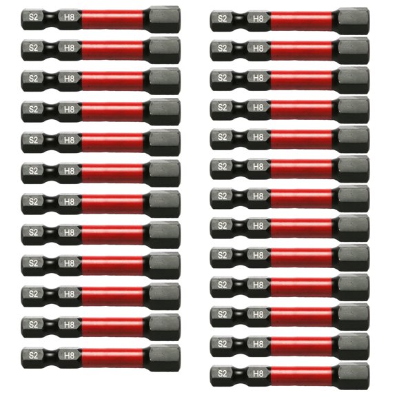 25 Pc H8 H-8mm Hex Head Allen Wrench Black High Torque Impact Screwdriver Insert Bits Set S2 Steel Torsion Resistant, 2 inch Long, 1/4 inch Hex Shank