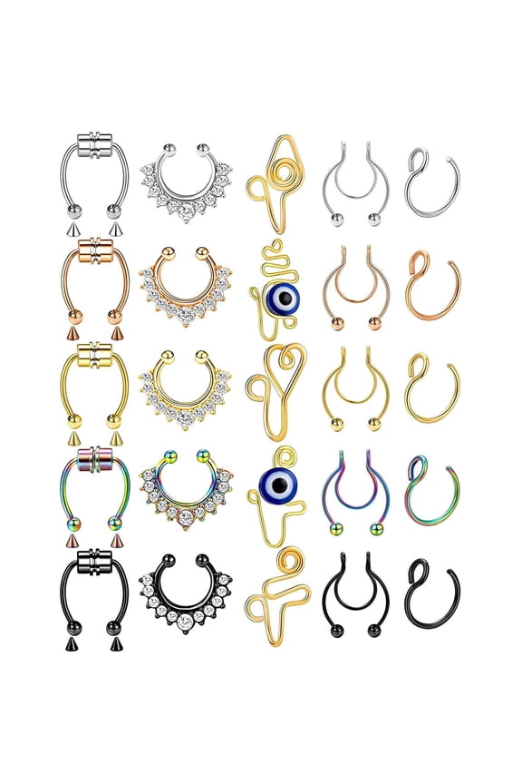 25 Pcs 1.2 MM Stainless Steel Faux Piercing Ring Professional Facial Structural Ornamentationsilver)