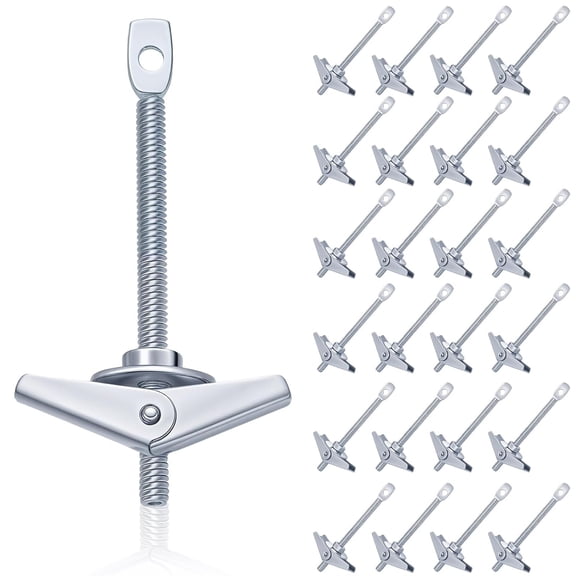 25 Pcs 1/4 x 4 Inch Eye Lag Toggle Bolts with 1 Inch Metal Washer Butterfly Toggle Screws Heavy Duty Wall Anchors with Nuts Washers for Drywall Ceiling Sheetrock Hollow Wall