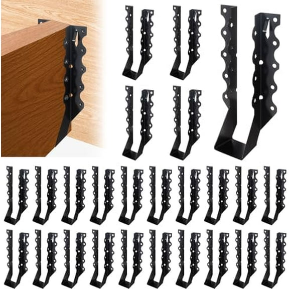 25 Pcs 2x8 Joist Hangers for Wood, 20 Gauge Face Mount Joist Hanger with Black Powder Coating, Hurricane Tie Brackets for Deck, Floor, Ceiling, Roofs