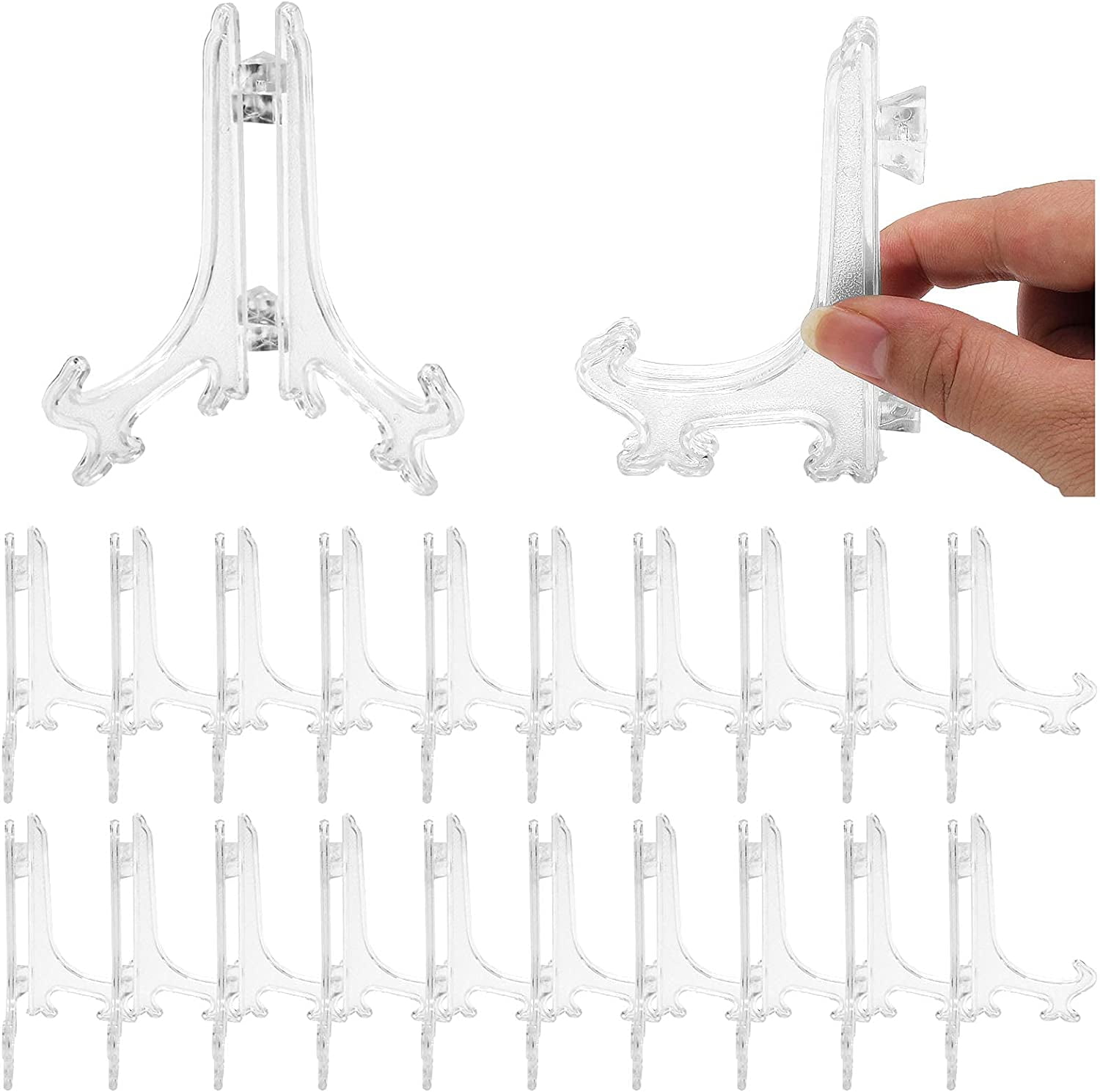 25 Pcs 4 Inch Clear Plastic Easels or Stand/Plate Holders, Displays