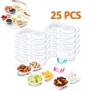 OFEFE 25 Pcs 5 oz 2 Compartment Snack Container with Lids Clear 2 Compartment Small Disposable Plastic Snack Box Container for Sauce Salad Travel