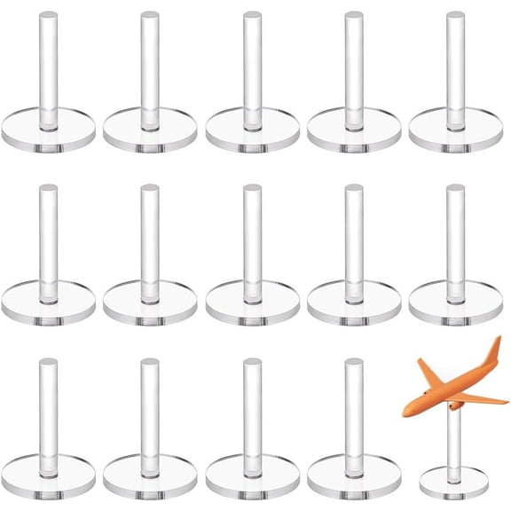 25 Pcs Acrylic Airplane Model Holders Transparent Stand Display Basements for Dolls Mini Display Holder Circular Flight Base with Peg (30mm) Clear DIY