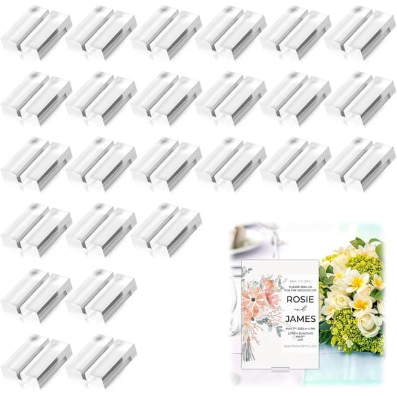 25 Pcs Acrylic Card Holders,1.2 Inch Name Card Holder Stands,Clear Table Number Stands,Wedding Sign Acrylic Place Card Holders for Table Wedding Photos Office Menu Meeting