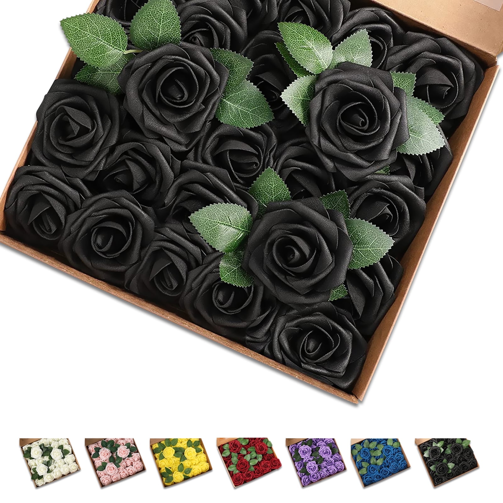 Syenll 25 Pcs Artificial Rose Flowers, Foam Fake Flowers DIY Bouquets for Wedding Party DIY Bouquets, Baby Shower, Home Decoration (Black)