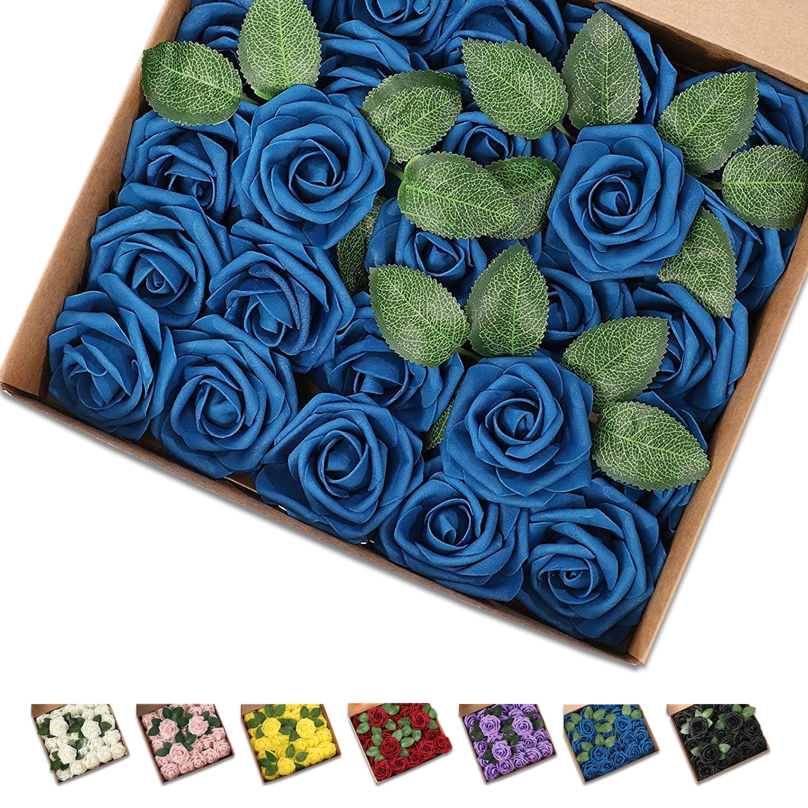 Syenll 25 Pcs Artificial Rose Flowers, Foam Fake Flowers DIY Bouquets for Wedding Party DIY Bouquets, Baby Shower, Home Decoration (Navy Blue)
