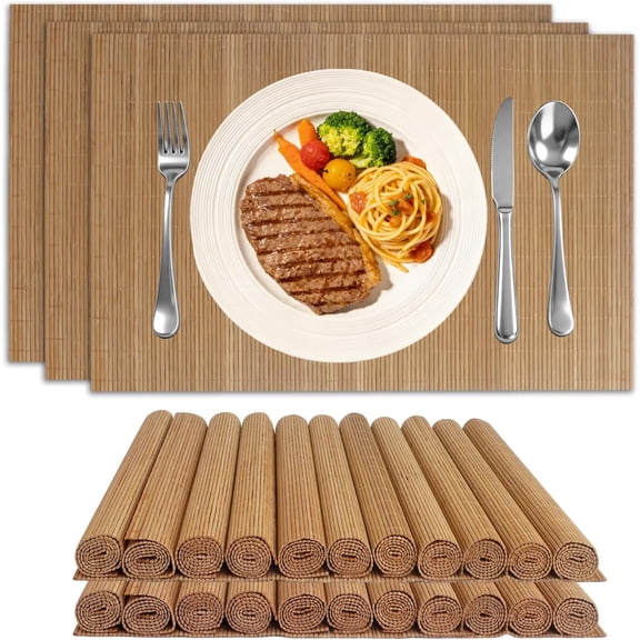 25 Pcs Bamboo Placemats Washable Heat Resistant Table Mats Sushi Rolling Mat Japanese Style Wicker Placemats for Wedding Party Kitchen Dinner