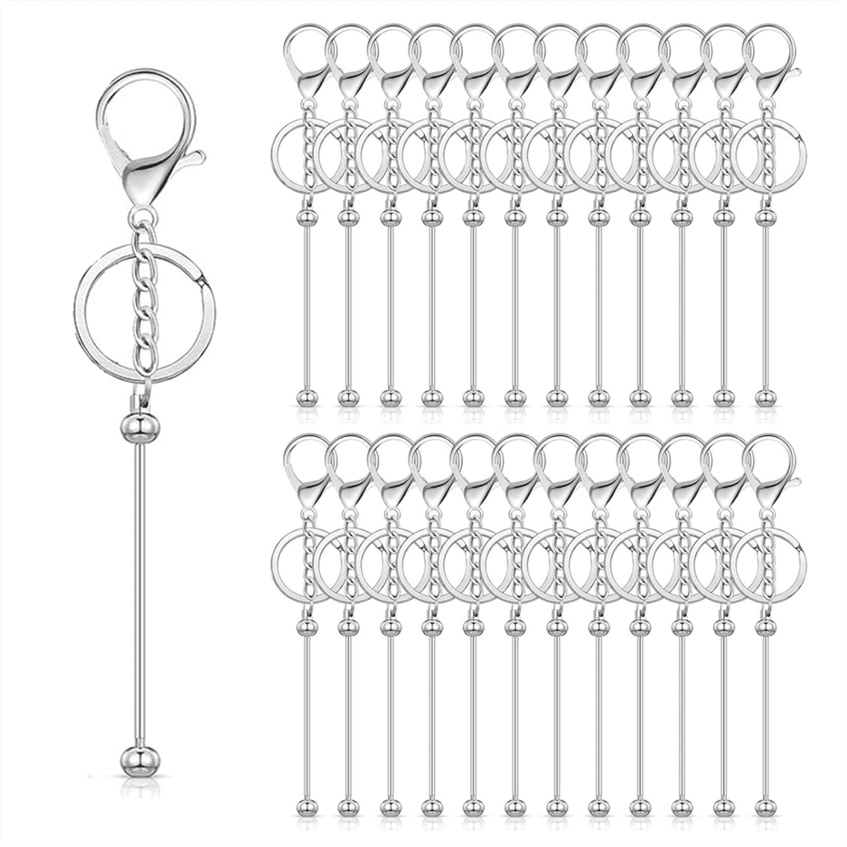 25 Pcs Beadable Keychain Bars Bulk for Beads DIY Blank Keychain