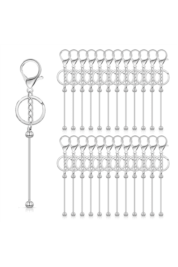 25 Pcs Beadable Keychain Bars Bulk for Beads DIY Blank Keychain