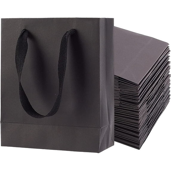 25 Pcs Black Paper Shopping Bags Rectangle Bags with Handles for Birthday Present Wedding and Party Celebrations 16x13x6cm