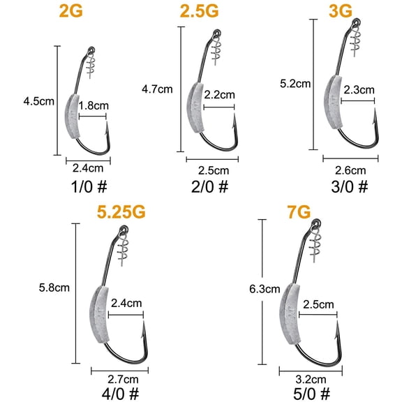 25 Pcs/Box Weighted Swimbait Hooks, Weighted Fishing Hooks Saltwater Worm Weedless Hooks for Bass Fishing Mixed 5 Size 1/0 2/0 3/0 4/0 5/0$$Sport & Recreation Other