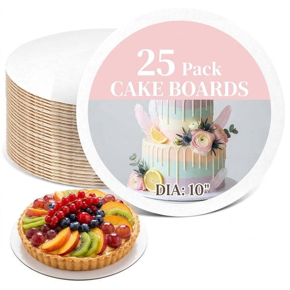 25 Pcs Cake Board Circle 10 Inch, 2mm Cake Drums & Plate Bases, Food-Grade & Oil-Resistant for Cake Display, Baking, Party, Birthday, Wedding, Pizza