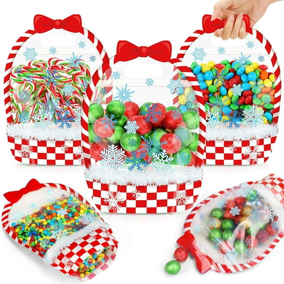 25 Pcs Christmas Gift Bags Snowflake Sealing Pouches with Handles Resealable Merry Christmas Plastic Favor Bags for Winter Holiday Party Candy Gift Wrapping Supplies Decoration(Snow)