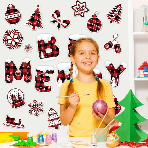 25 Pcs Christmas Large Letter Stickers Big Font Alphabet Letter Decals Cute Self Adhesive Stickers for Bulletin Board Classroom Mailbox Window Door Home Decor