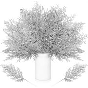 25 Pcs Christmas Picks Artificial Pine Branches, NOGIS 13.5 Faux Plants Cedar Sprig Pine Winter Leaves Christmas Snowy Greenery Branches for DIY Garland Home Garden Vase DecorationSilver