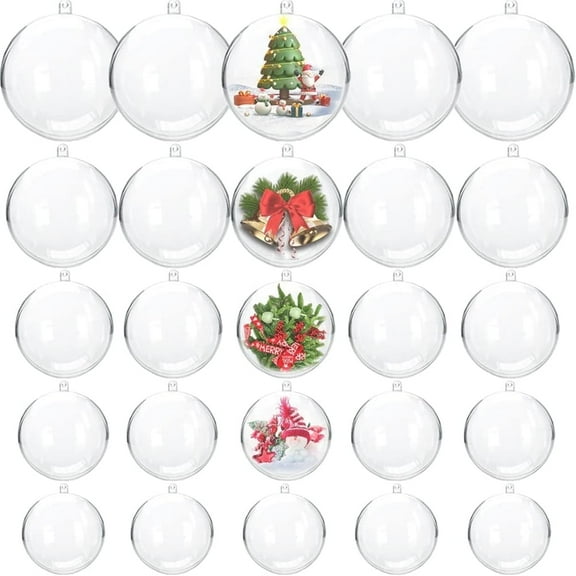 25 Pcs Clear Plastic Fillable Ornaments,Plastic Ornaments Balls,DIY Craft Ball for Christmas, Wedding,Party,Home Decor,DIY Christmas Ornament 5 Different Sizes(5 Size, 30mm, 40mm, 50mm, 60mm,70mm)