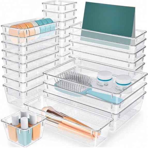 25 Pcs Clear Transparent Multifunctional Drawer Organizer Box Set - 4 ...
