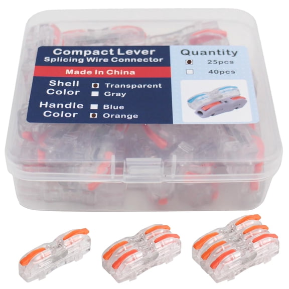 25 Pcs Compact Splicing Wire Connectors, Lever Operated Splicing Connectors 1 in 1 Out Lever Nuts (Orange Handle)